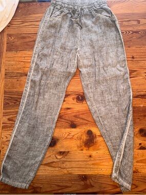 Women's  Gray Drawstring Linen Blend Pants